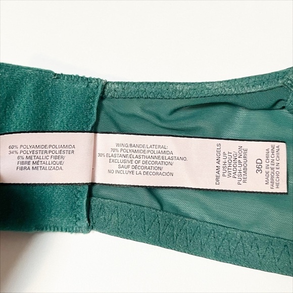 Victoria’s Secret Dream Angels Push-up Without Padding Bra 36D green lace sheer - Picture 7 of 9